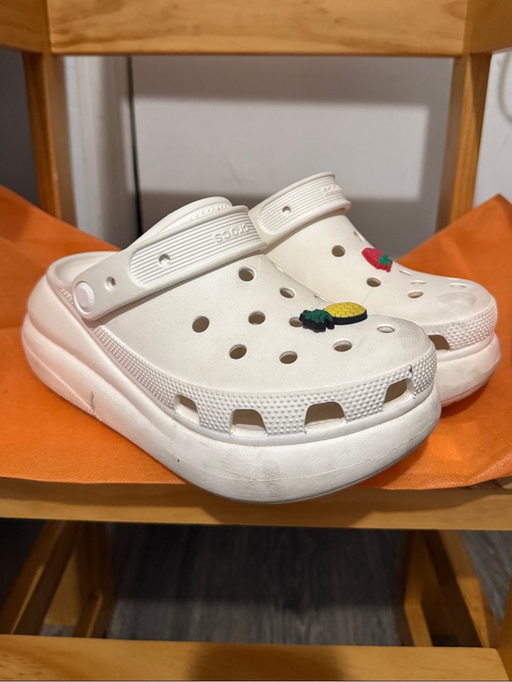 CROCS women’s Creamy White Clog Sandals with Fruit Charms